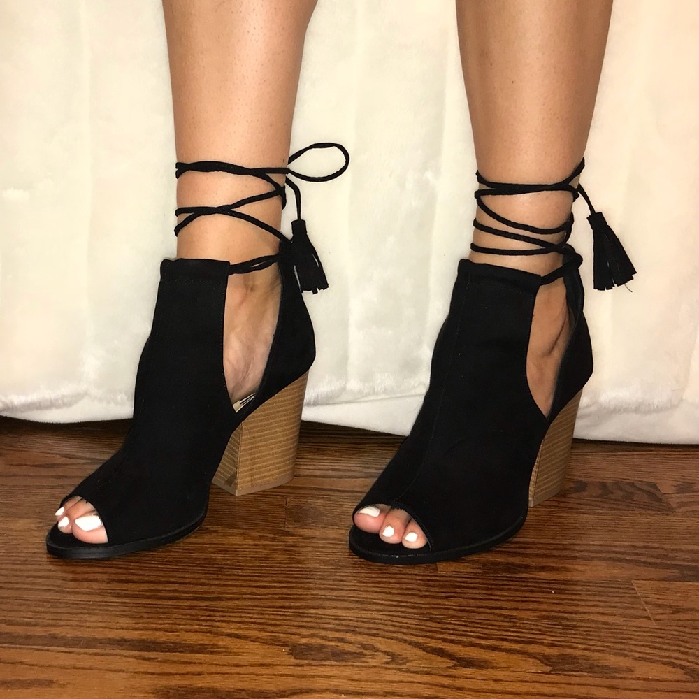 Qupid Peep Toe Wrap Booties
